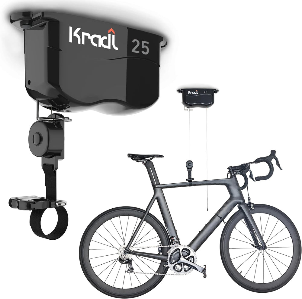 Spring-Powered Ceiling Bike Hoist and Rack for Effortless Storage