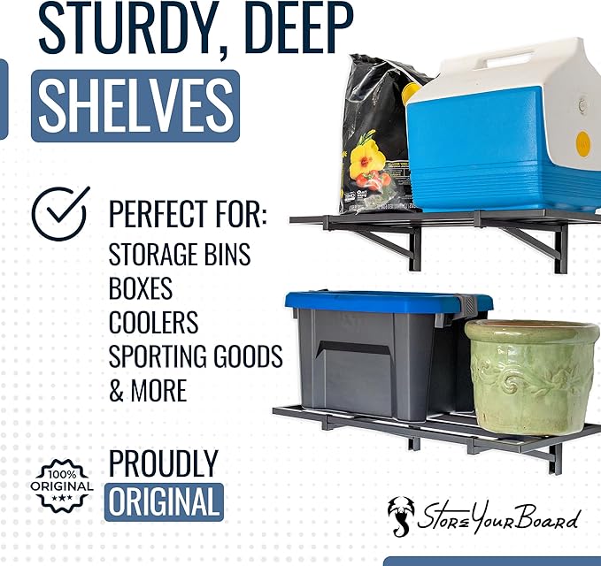 StoreYourBoard 2-Pack Heavy Duty Wall Shelves – Wall-Mounted Garage Storage