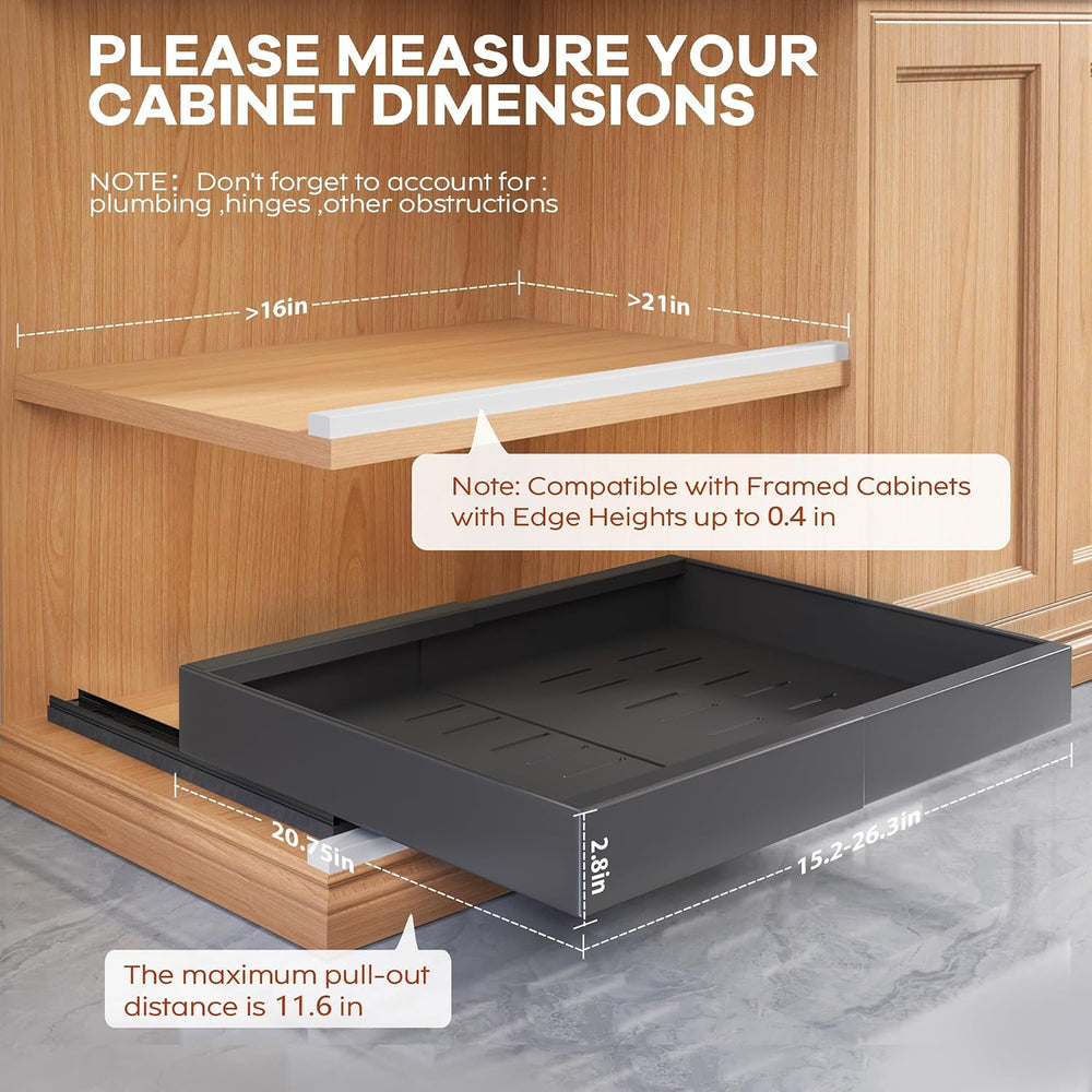 2 Pack Expandable Pull Out Cabinet Organizer 21"Deep With Raising Pad fo...