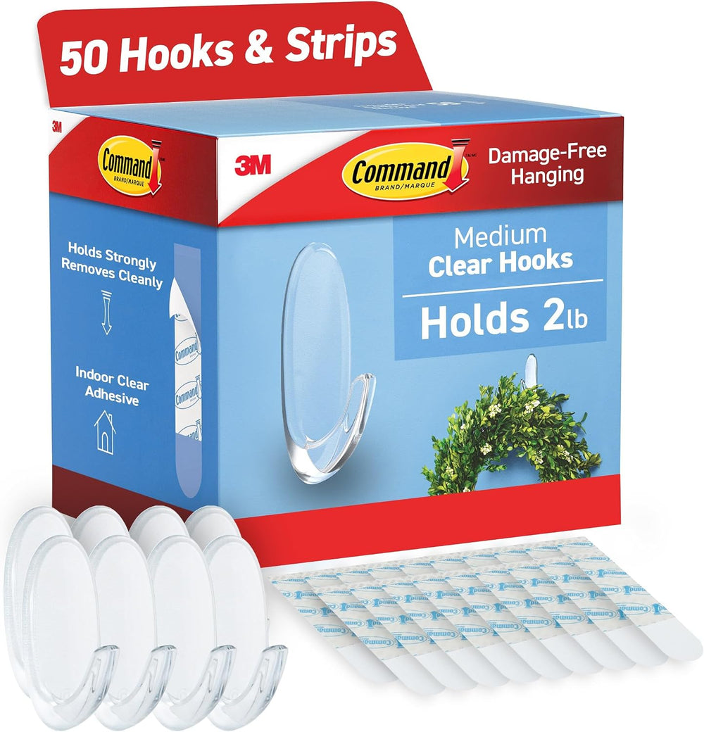 Command Medium Clear Clear Hooks, 50 Hooks, 50 Strips
