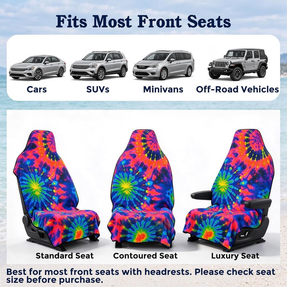 Chenille Car Seat Cover Towel, 2-Pack, Blue Pink Tie-Dye