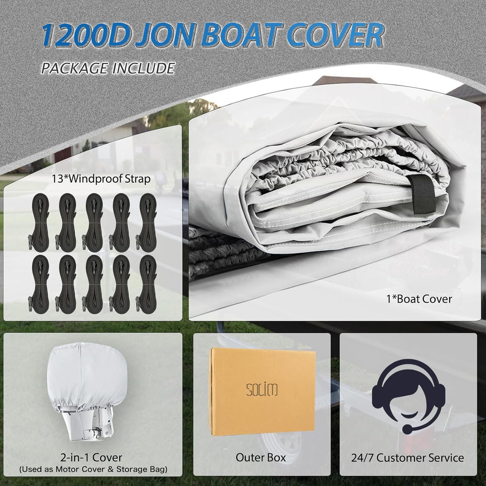 Solim 14FT Jon Boat Cover with Motor Cover, 1200D PU Waterproof Trailerable