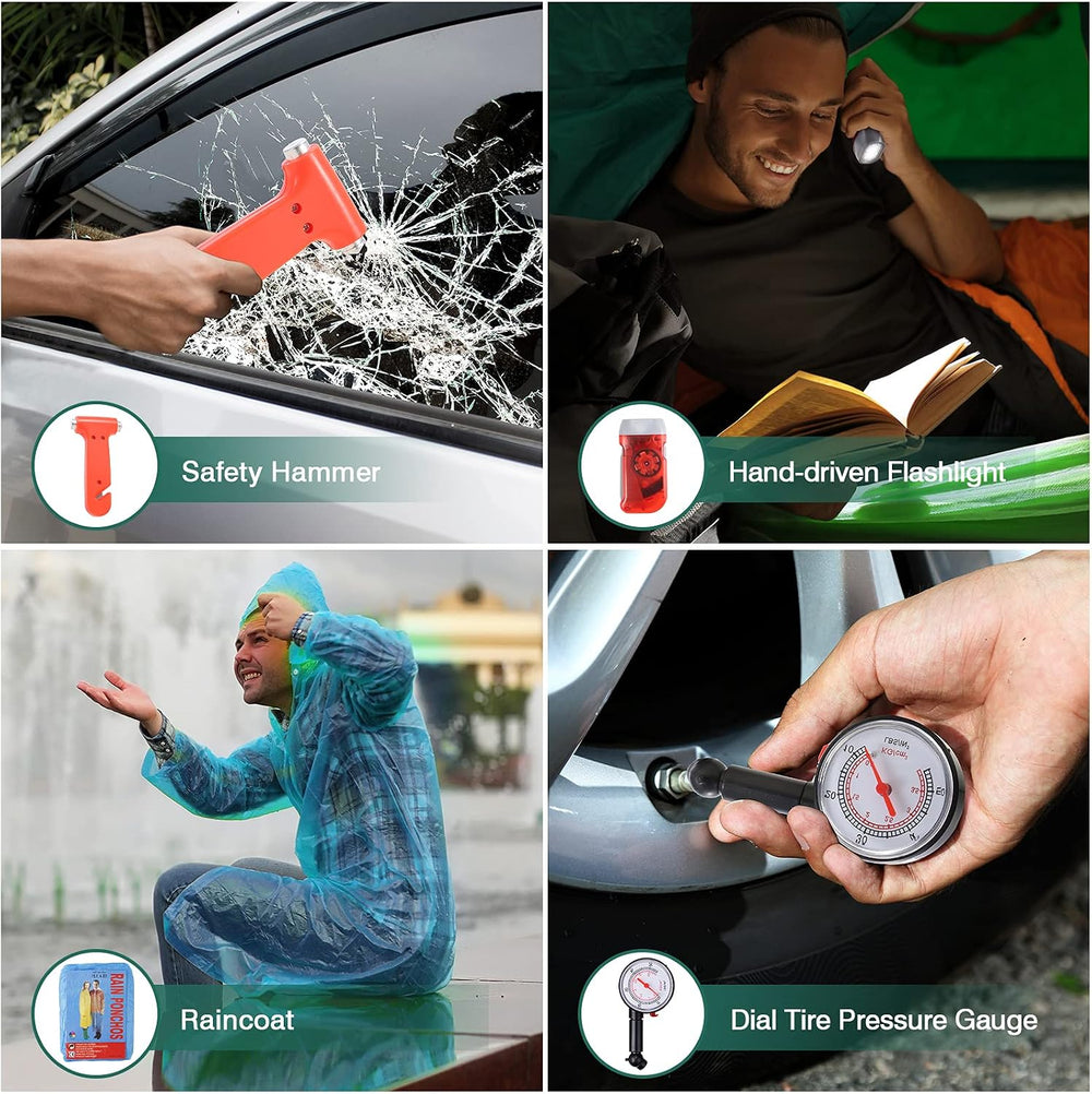 Car Emergency Roadside Kit with Jumper Cables, Vehicle Auto Car Safety Kits