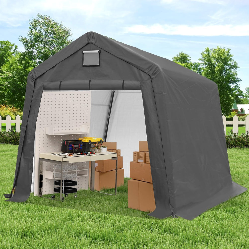 COVERONICS 10' x 10' Outdoor Portable Storage Shelter Shed, Grey