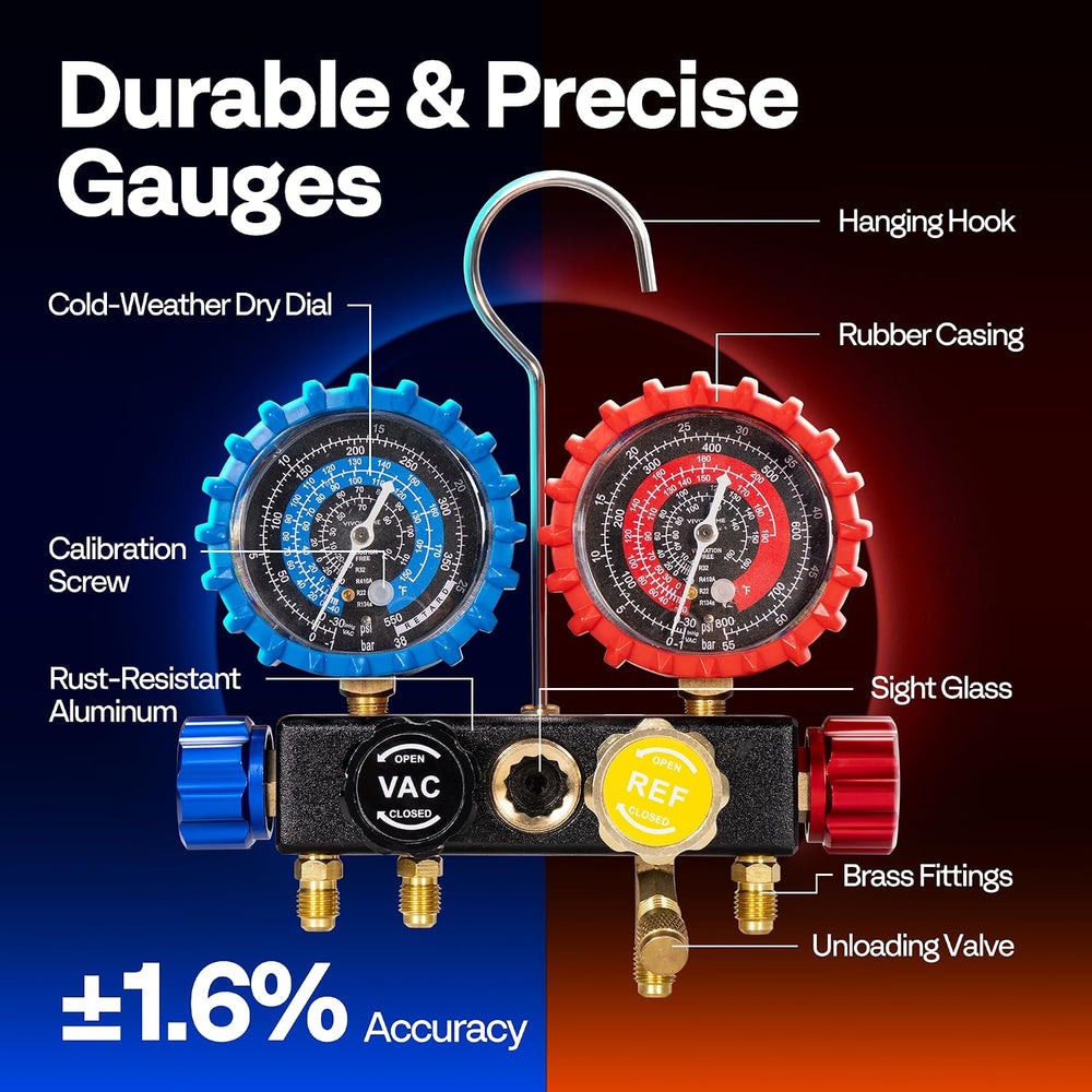 VIVOHOME HVAC Manifold Gauge Set for R134a R32 R410a R22 Refrigerant
