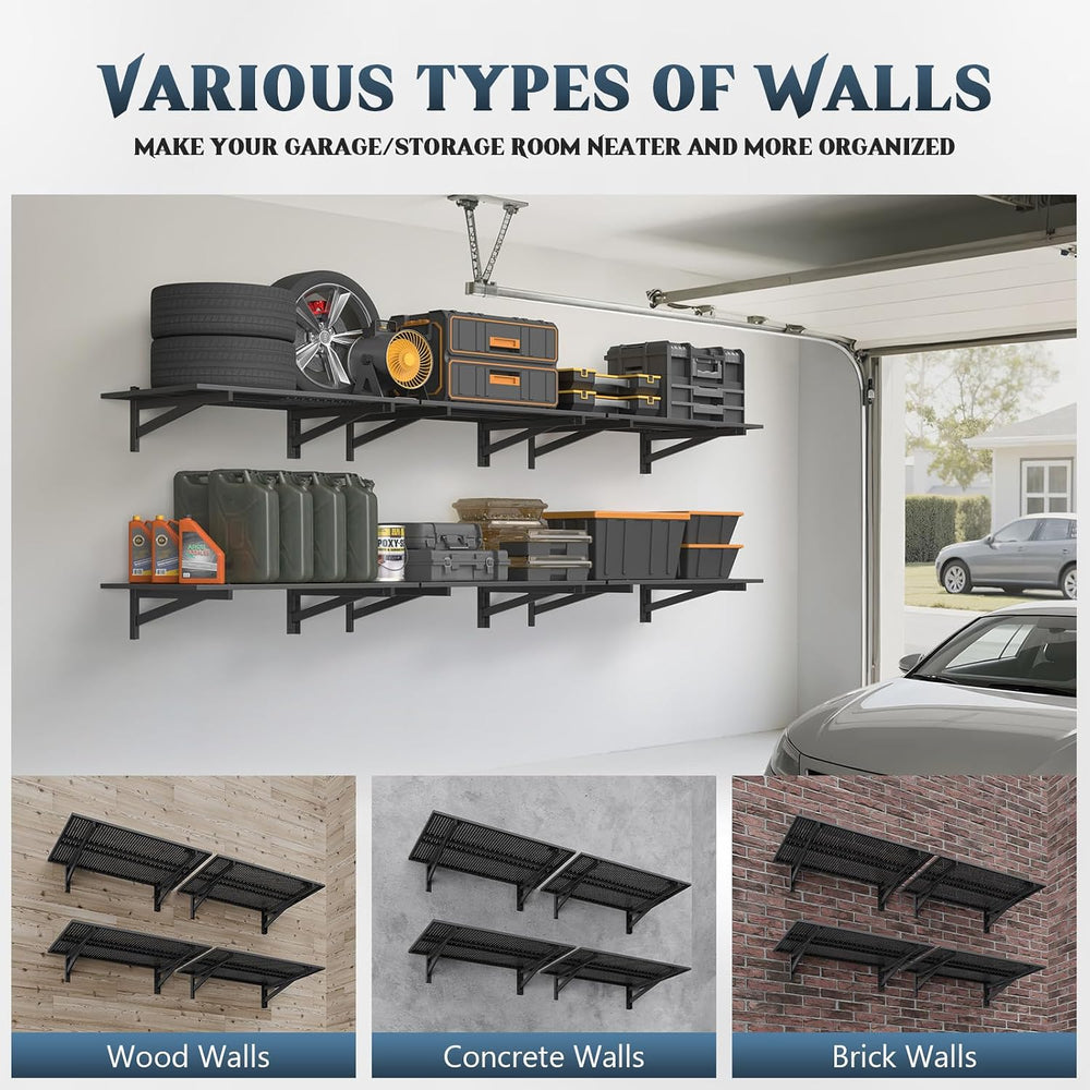 4 Pack Garage Shelving Wall Mounted, 2x3ft, 1400LBS Integrated Grid