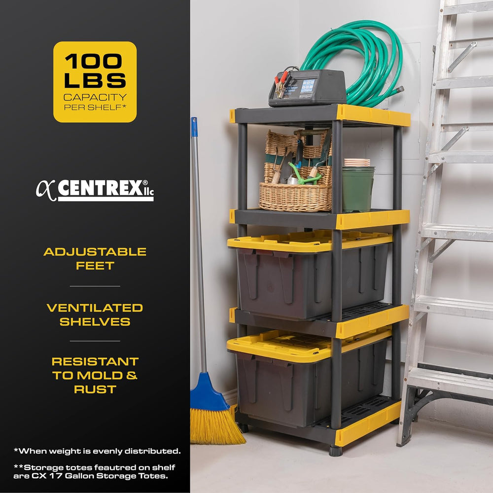 BLACK & YELLOW 4-Tier Plastic Shelving Unit for Garage, 100 lbs/shelf