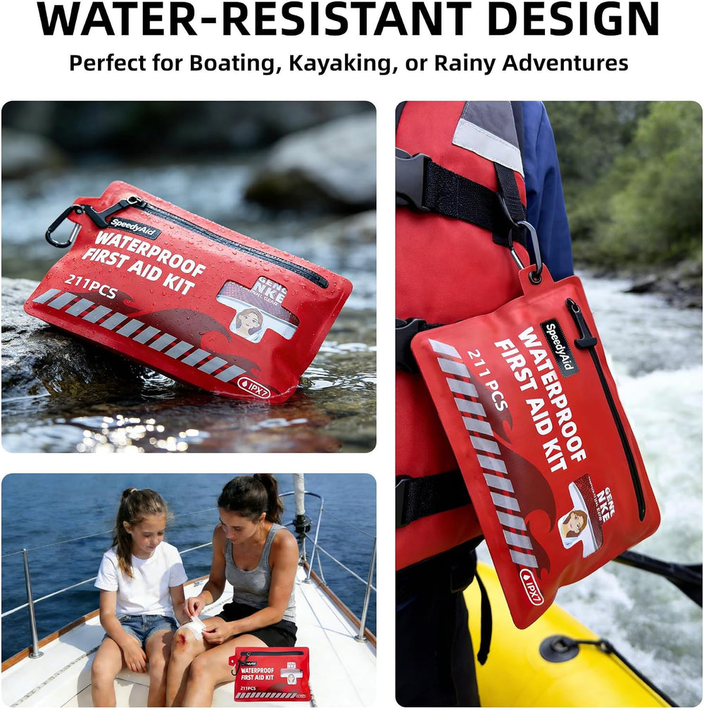 211 PCS Waterproof First Aid Kit, Emergency Supplies for Hiking & Boating