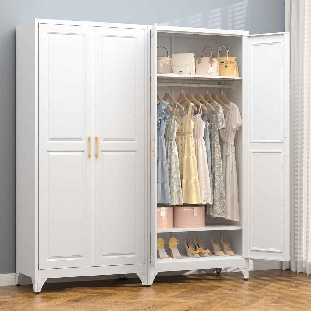 71" Metal Armoire Wardrobe Closet with Doors and Adjustable Shelves