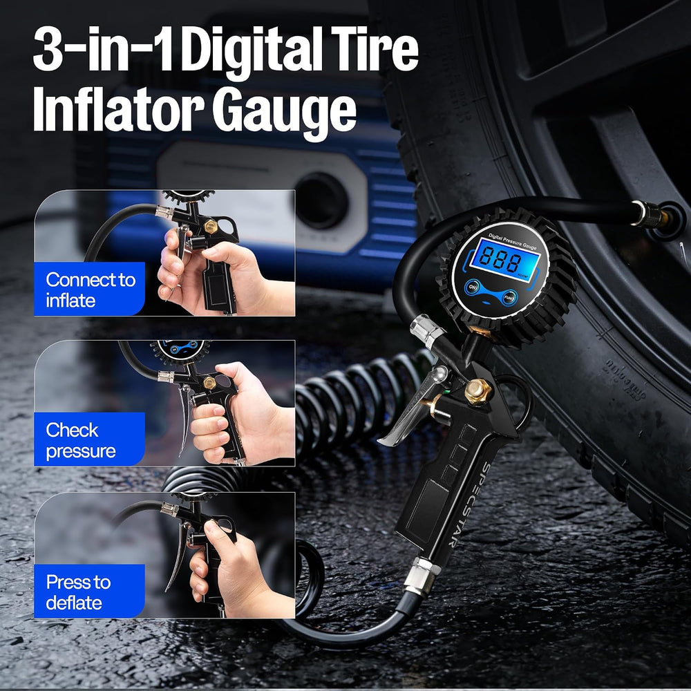 SPECSTAR 2 Pack Digital Tire Pressure Gauge with Inflator, Night Available