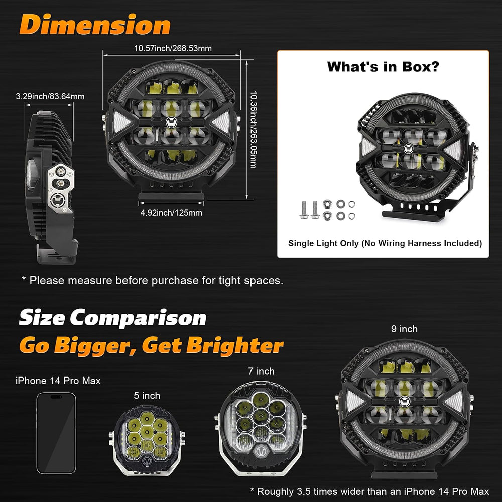 9 Inch LED Off Road Light 148W 13000LM, High/Low Brightness, 1 PCS