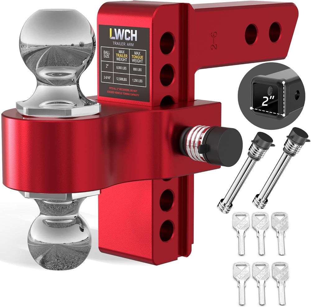 Red Adjustable Trailer Hitch for 2.5 in Receiver, 6 in Drop/Rise