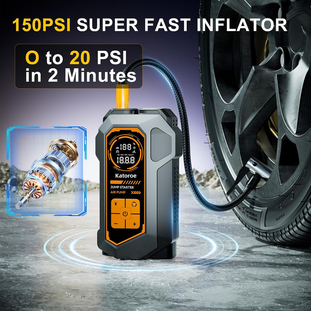 6000A Car Battery Jump Starter with Air Compressor 150PSI Tire Inflator