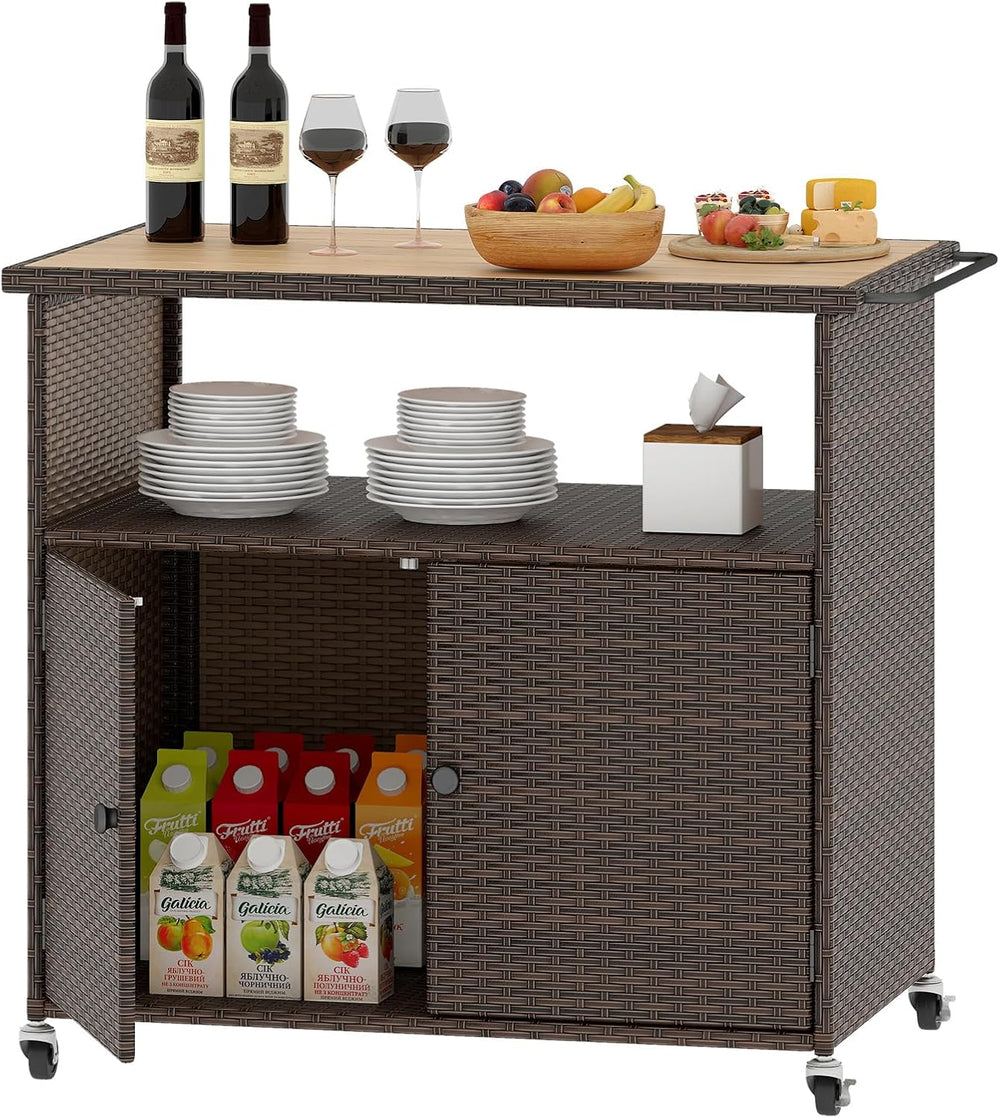 Tangkula Rattan Outdoor Storage Cabinet with 4 Wheels (Mix Gray)