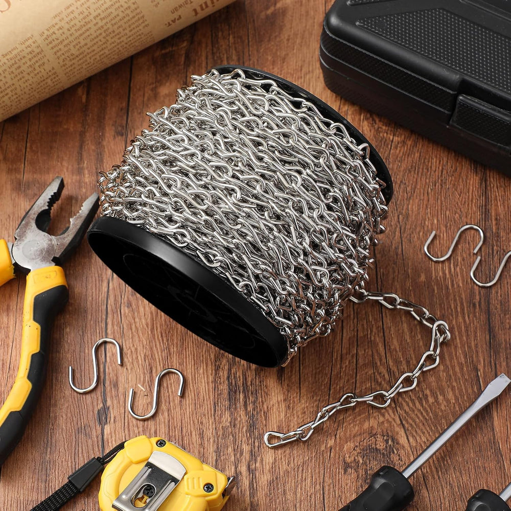 Yaocom 100ft Silver Hanging Jack Chain with 10 Pcs S Hooks, 2.4mm