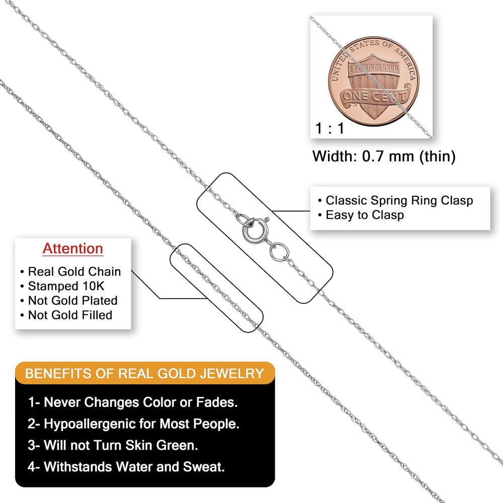 Womens Classic Rope Chain - 10k White Gold Lightweight Thin Rope Necklace