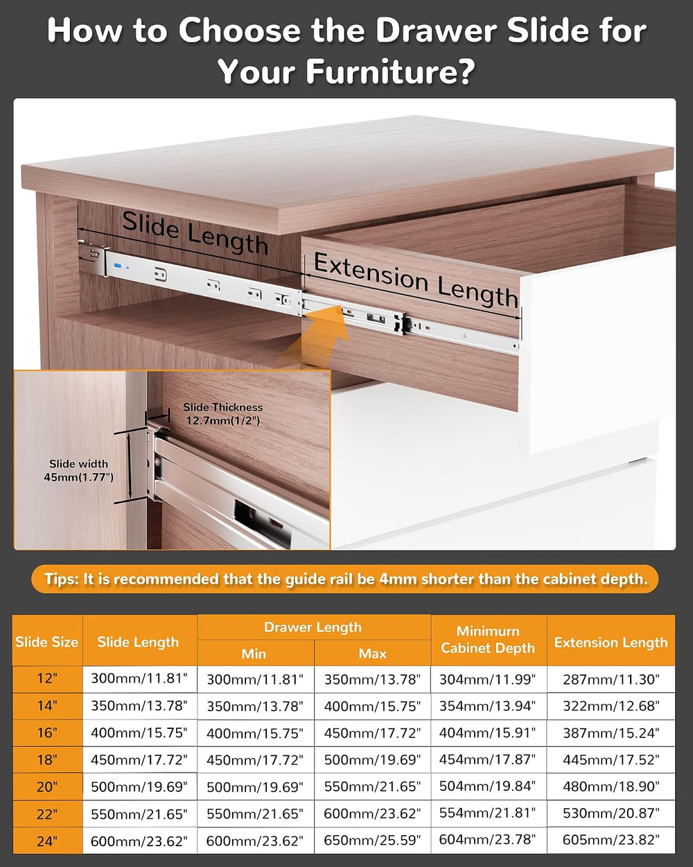 Chibery 12 Inch Side Mount Soft Close Drawer Slides, 10 Pairs Heavy-Duty Full...