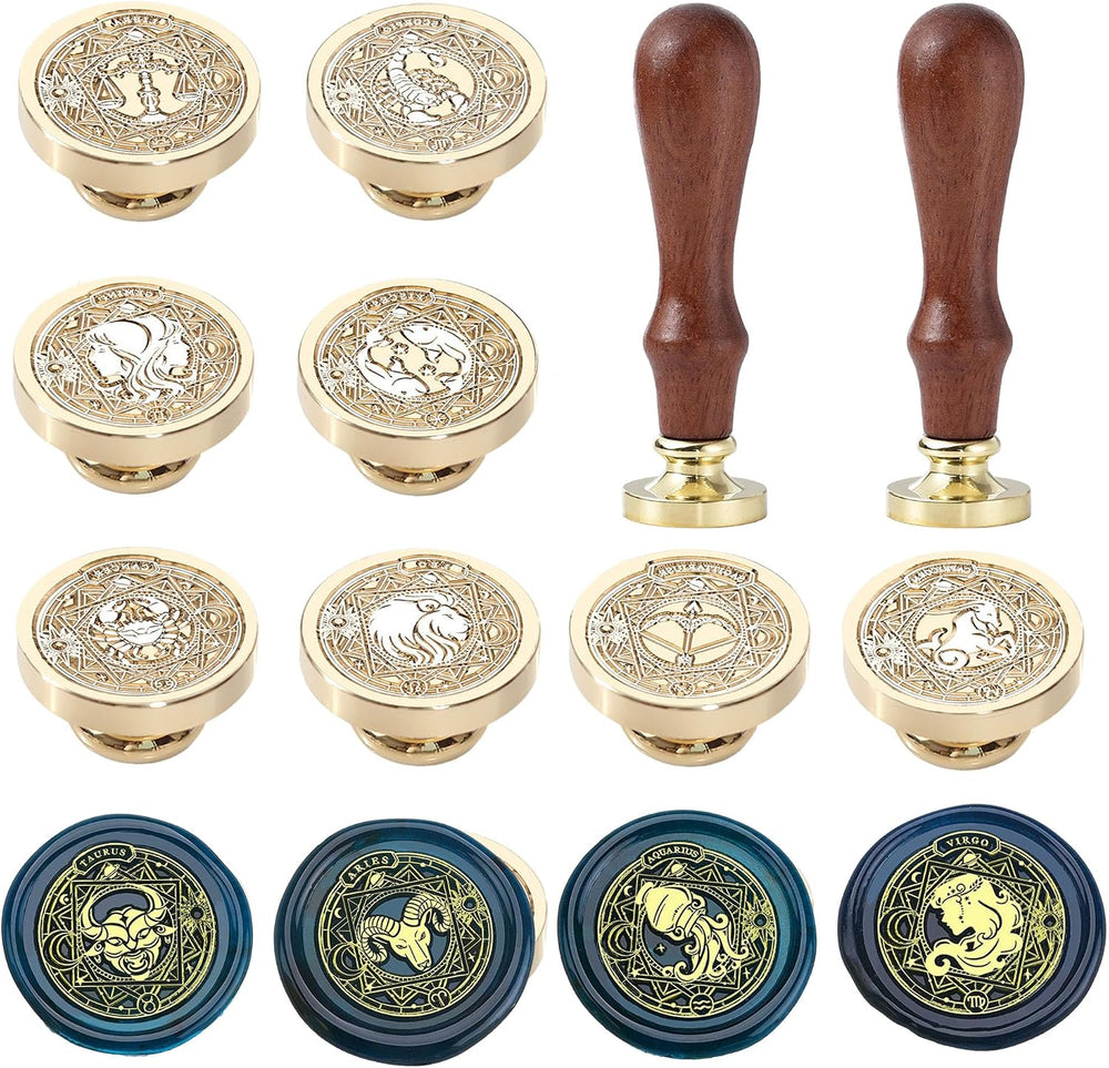 Zodiac Wax Seal Stamp Kit - 12PCS Constellations Sealing Wax Stamp Set, 1.18i...