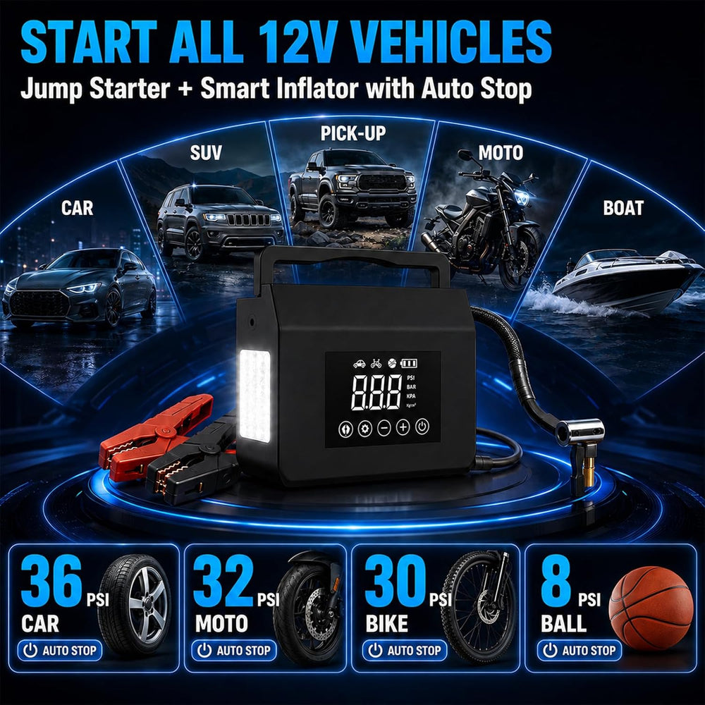 4000A Portable Jump Starter, Car Battery Jump Starter with Air Compressor