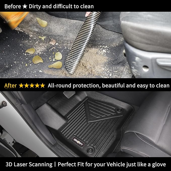 GINOWY-Floor Mats for Honda Ridgeline 2017-2023 2024 2025, TPE All Weather