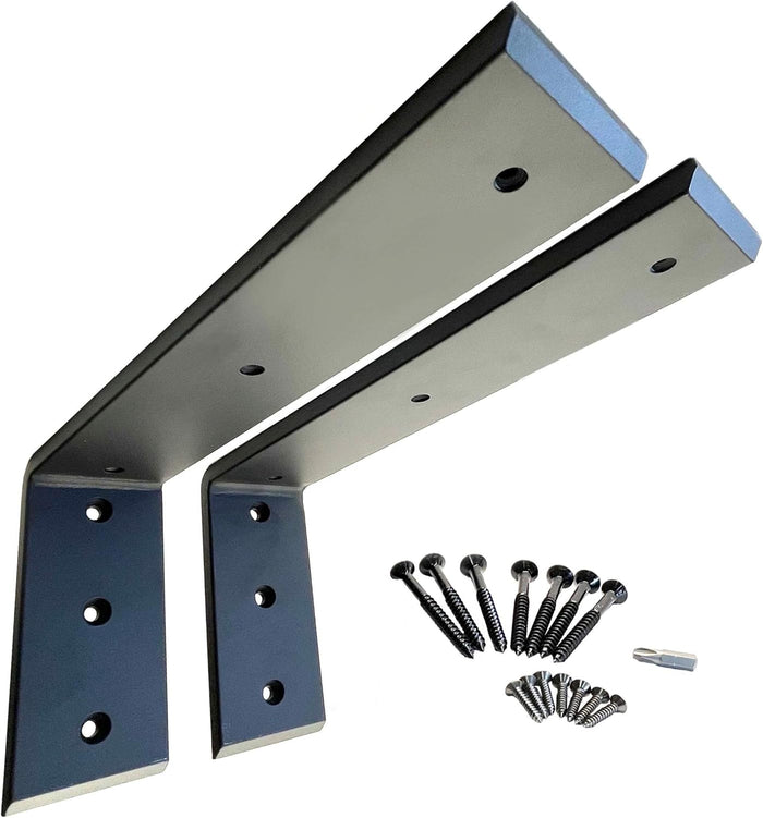 Dmax Heavy Duty L Brackets for Shelves, Countertop Brackets, Wall Shelf Brackets, Metal Iron - Black, 12" x 6" x 2.5", 2 Pack, Supports 300 lbs per Set, Wall Mounted, for Granite, Wood, Concrete