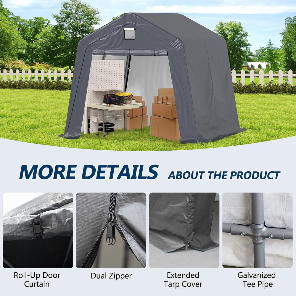 COVERONICS 10' x 10' Outdoor Portable Storage Shelter Shed, Grey