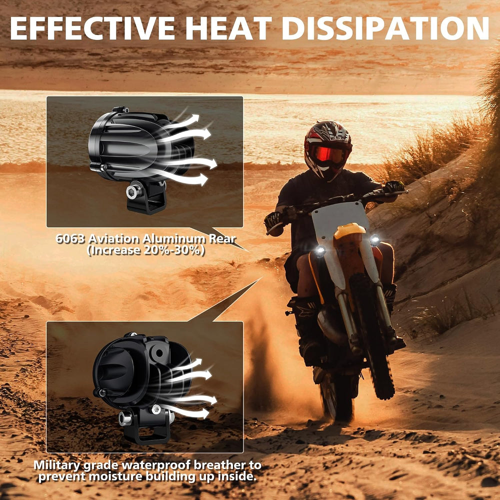 4WDKING 2" LED Motorcycle Lights 20W 2000LM Spot Driving Lights IP68(2PCS)