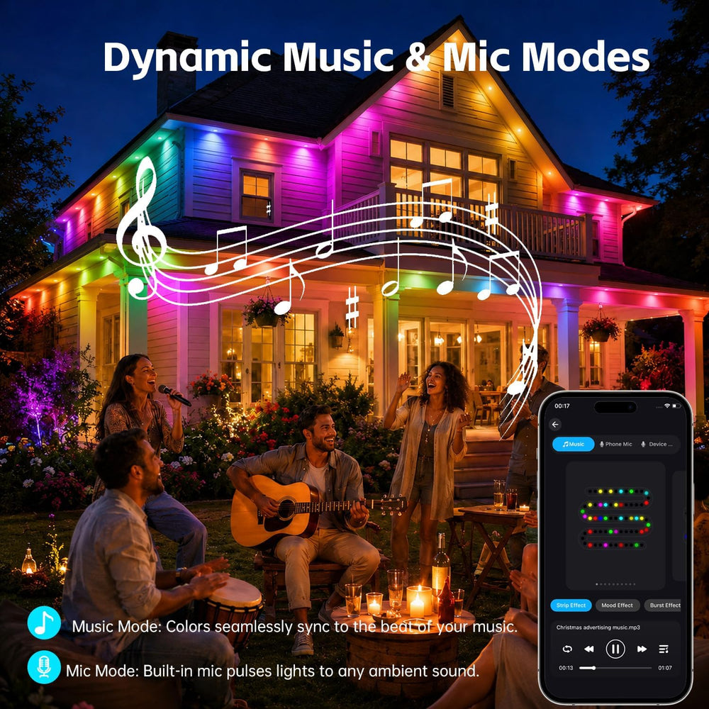 200FT Permanent Outdoor Lights for House, RGB+IC Smart Christmas Eave Light