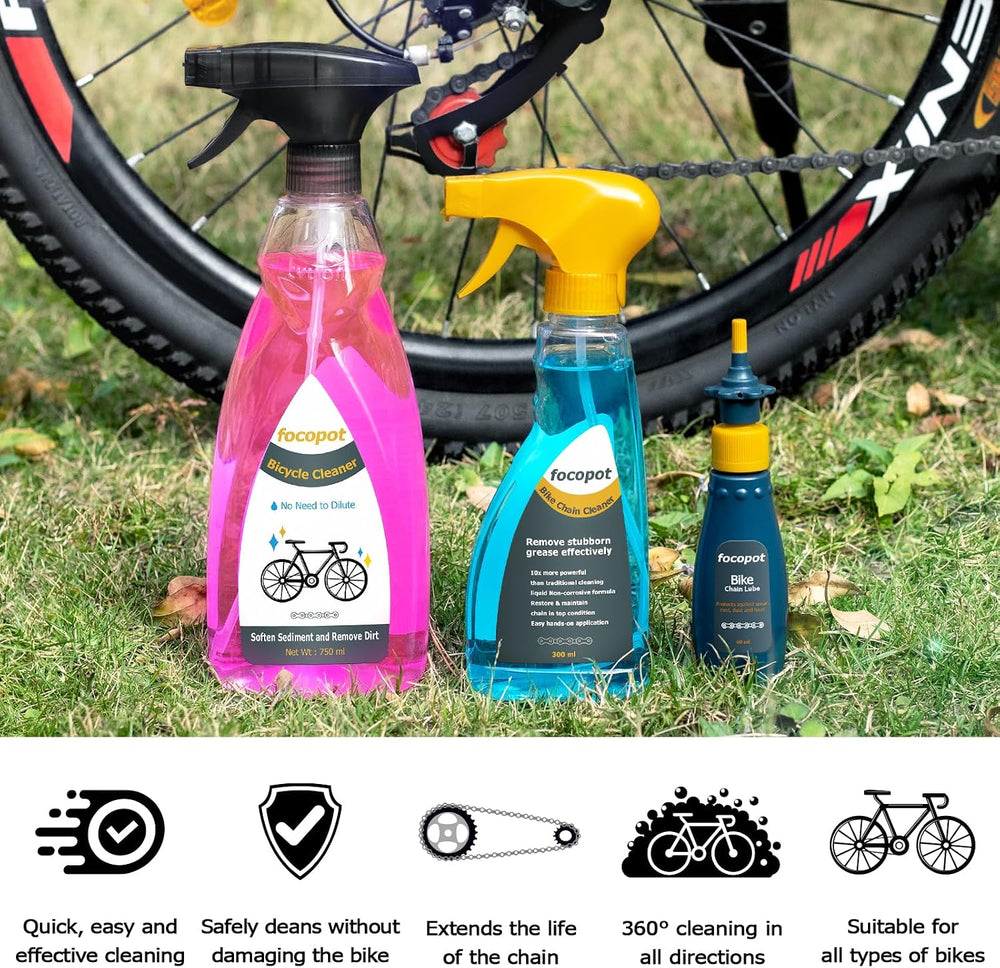 focopot Bike Cleaning Kit with Bike Cleaner(25 oz),Scrubber,Degreaser,Lube