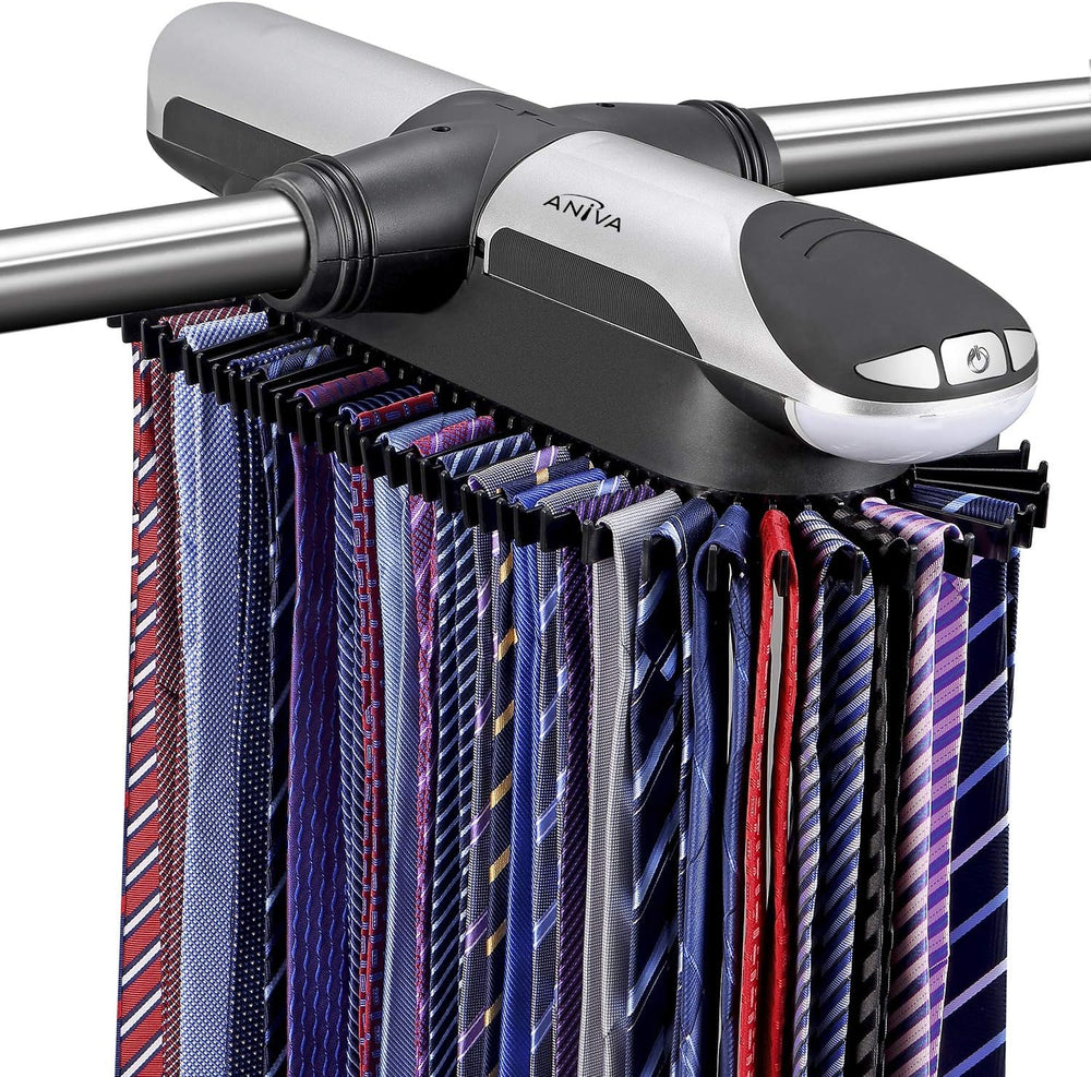 Aniva Motorized Tie Rack Closet Organizer with LED Lights Includes J Hooks fo...