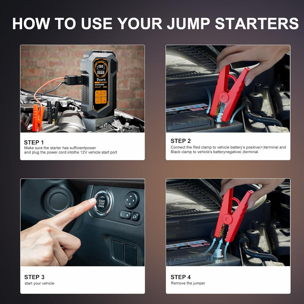 6000A Jump Starter with Air Compressor, 10-in-1 Car Jumper Starter Portable, ...
