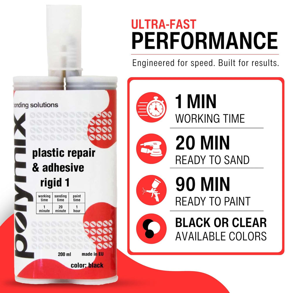 Polymix Rigid Automotive Multipurpose Plastic Repair & Adhesive, Black