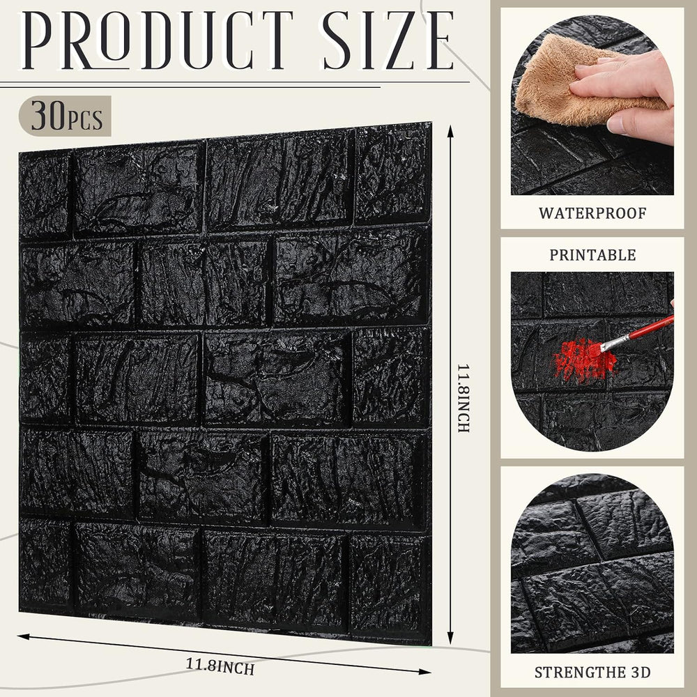 30 Pcs 3D Wall Panels Peel and Stick Wallpaper Foam, Black