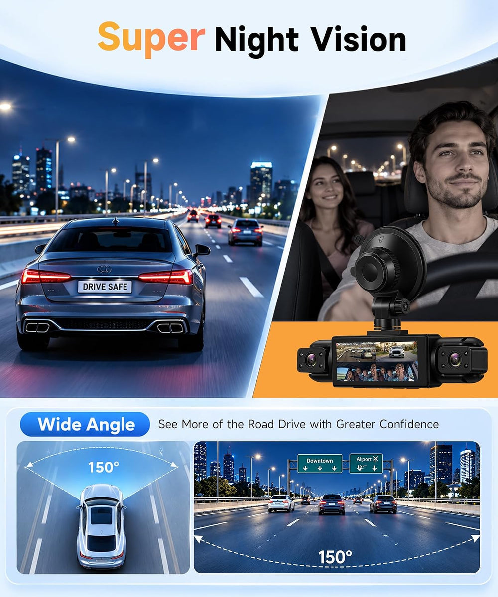 4 Channel 360° Dash Cam, FHD 1080P Dash Camera Front Rear Left Right Inside