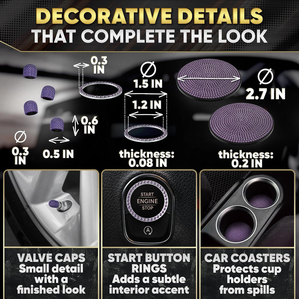 Purple Bling Car Accessories Set, 27 Pcs, for Women Drivers