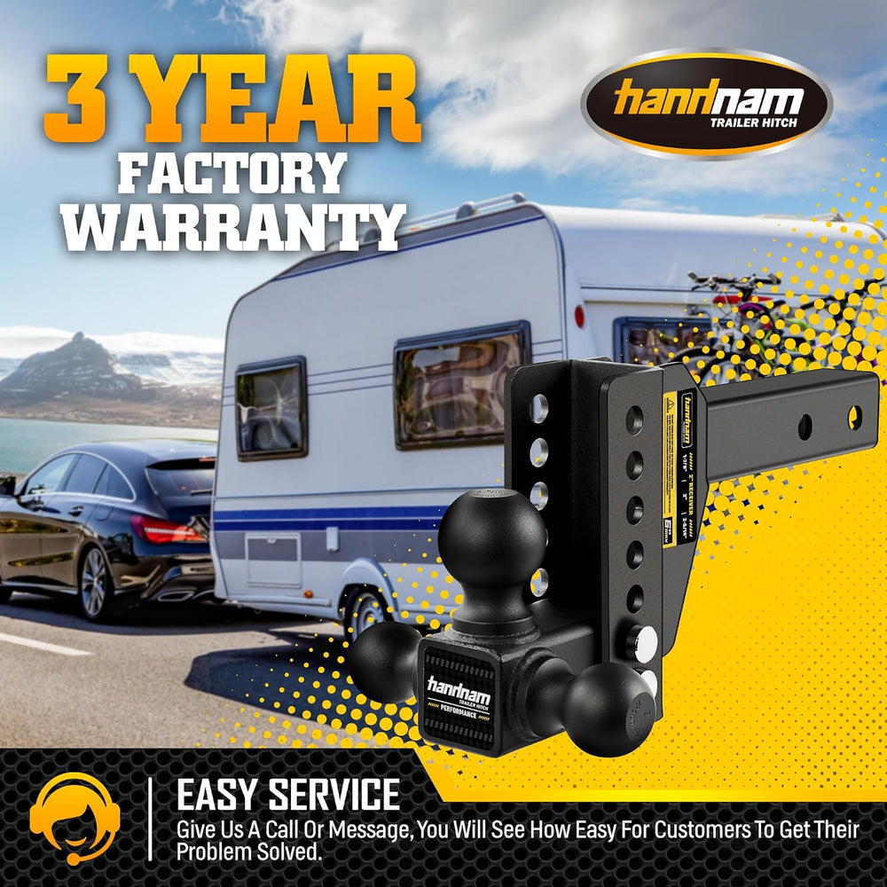 Drop Hitch Adjustable Trailer Hitch, Tow Hitch with 6-Inch Drop/Rise for Truc...