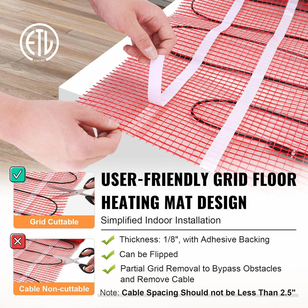 VEVOR Floor Heating Mat, 110-120V, Adhesive Back for Easy Installation