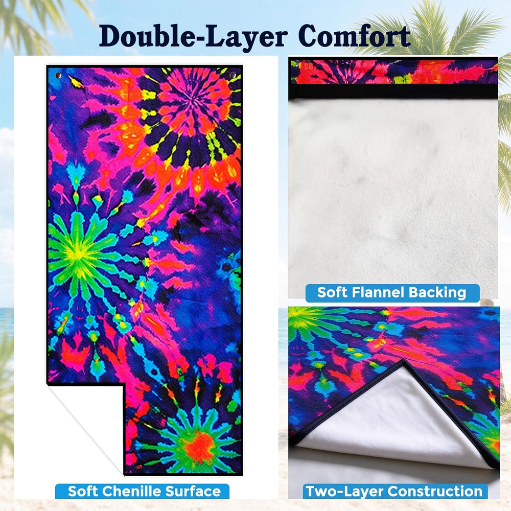Chenille Car Seat Cover Towel, 2-Pack, Blue Pink Tie-Dye