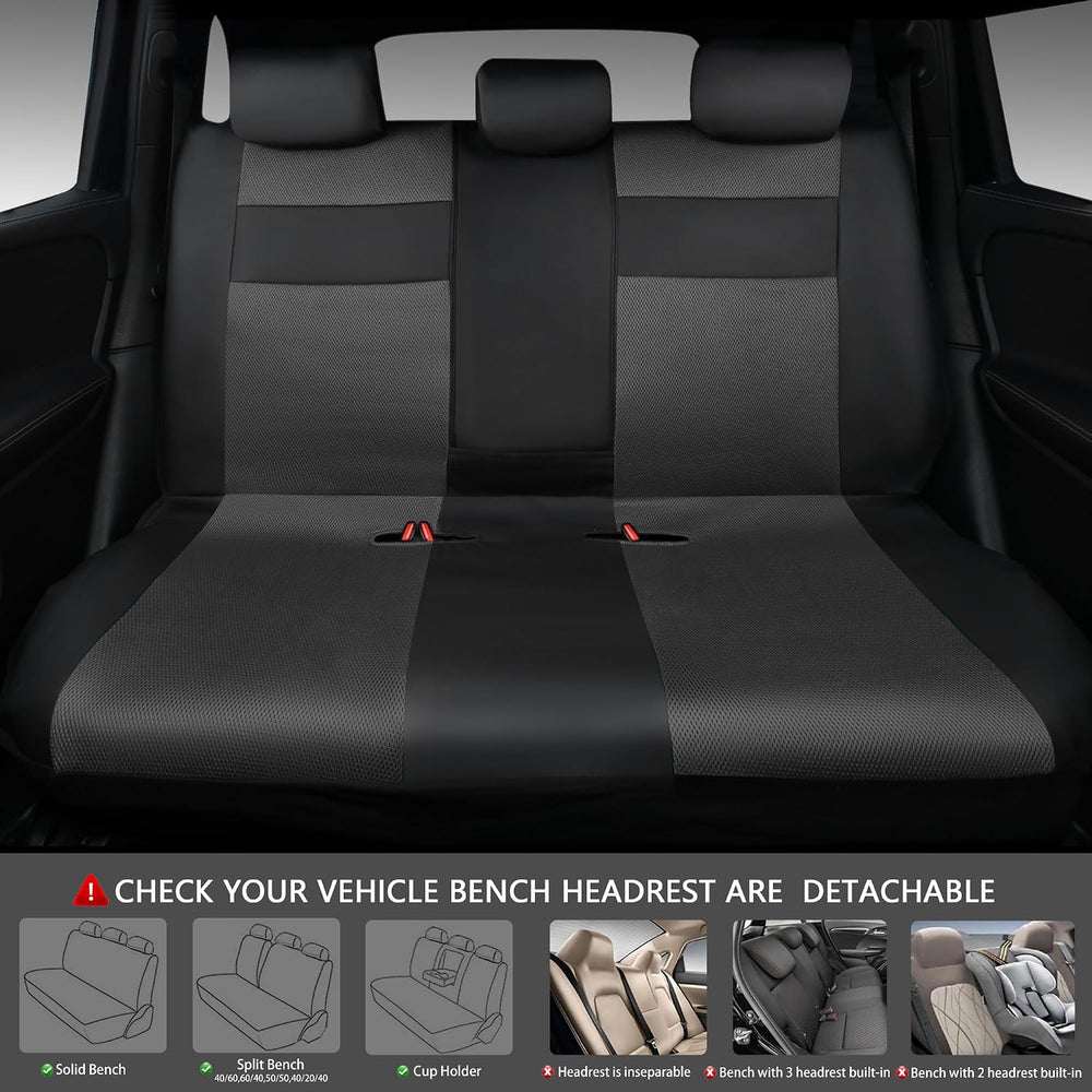 CAR PASS Leather 3D Foam Back Support Car Seat Covers Full Set Air Mesh Autom...