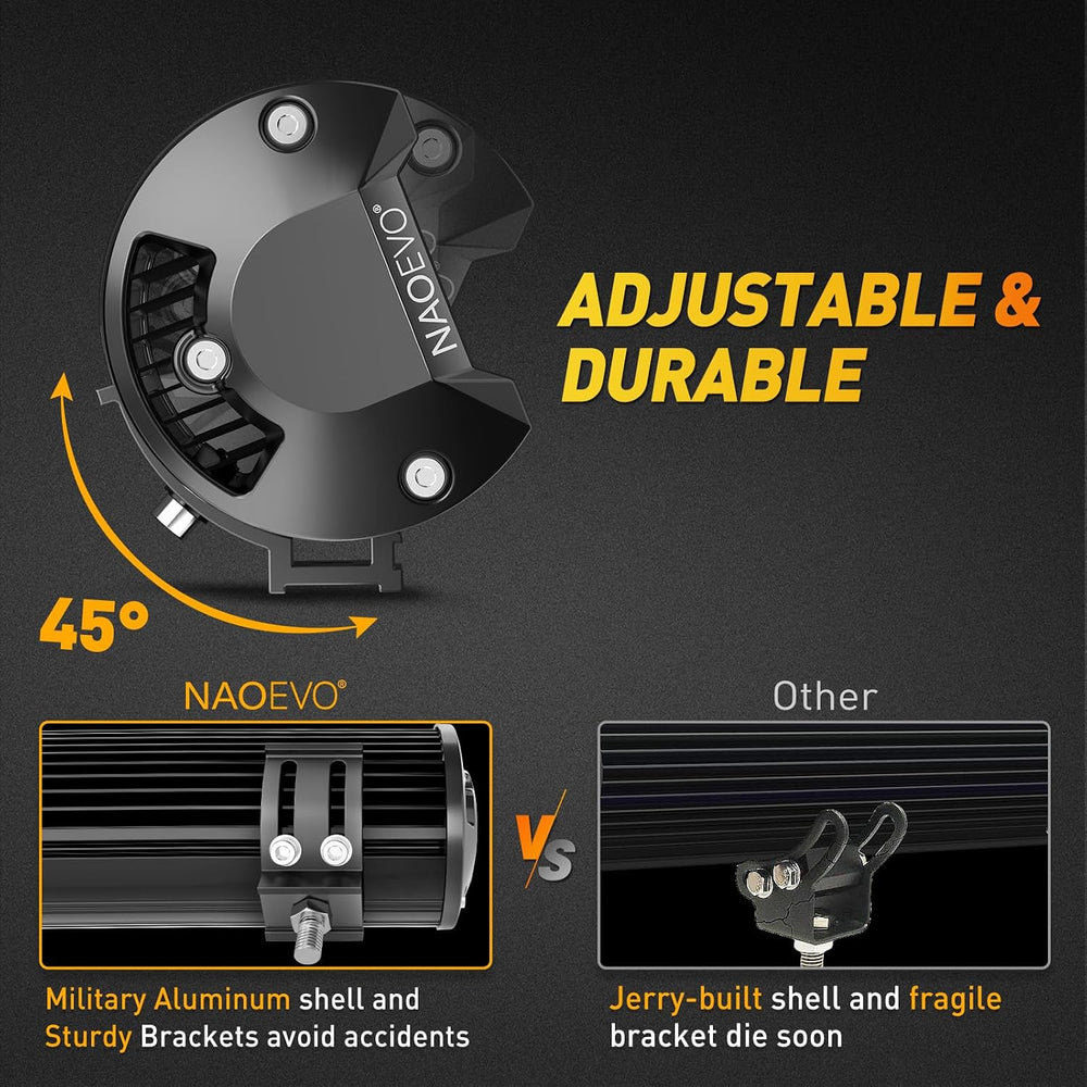 NAOEVO 12Inch LED Light Bar and 2PCS 4Inch Pod Lights with 3-Lead Harness