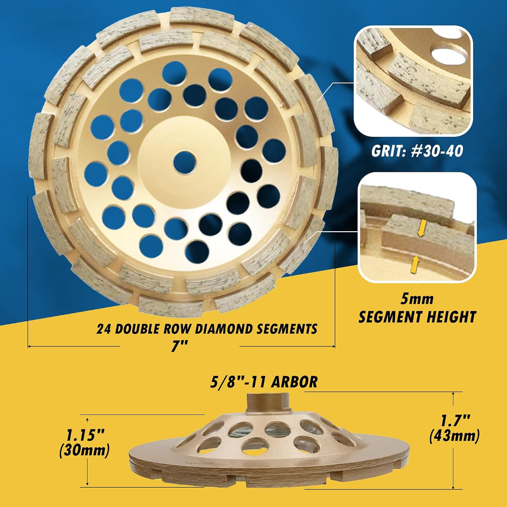 7" Diamond Grinding Wheel for Concrete 24 Dbl Row Segments 5/8"-11
