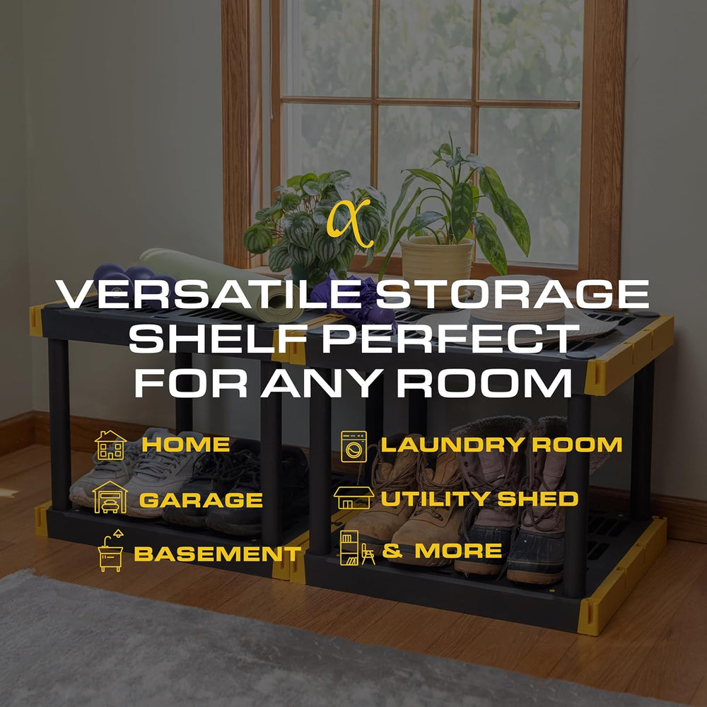 BLACK & YELLOW 4-Tier Plastic Shelving Unit for Garage, 100 lbs/shelf