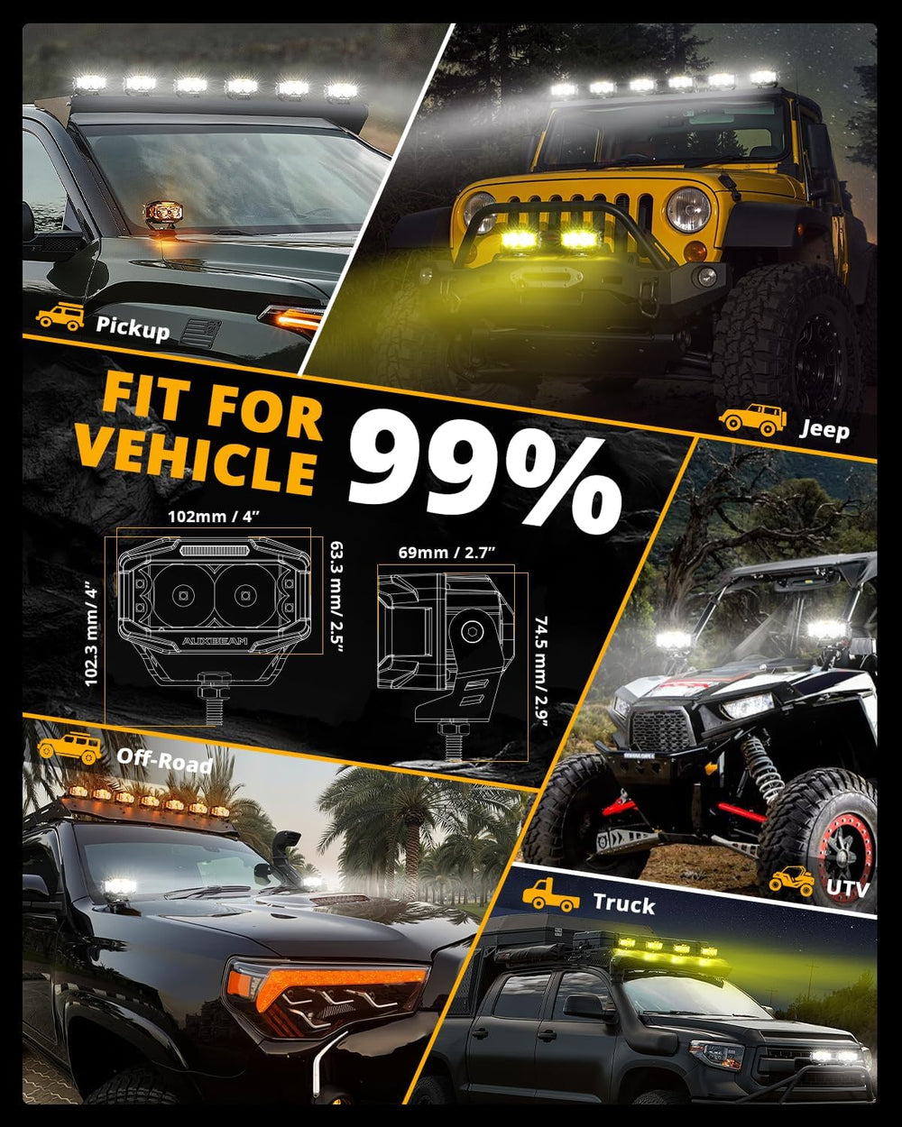 Auxbeam V-MAX Series 4 Inch LED Pod Lights, 270° Side Shooter Driving Light