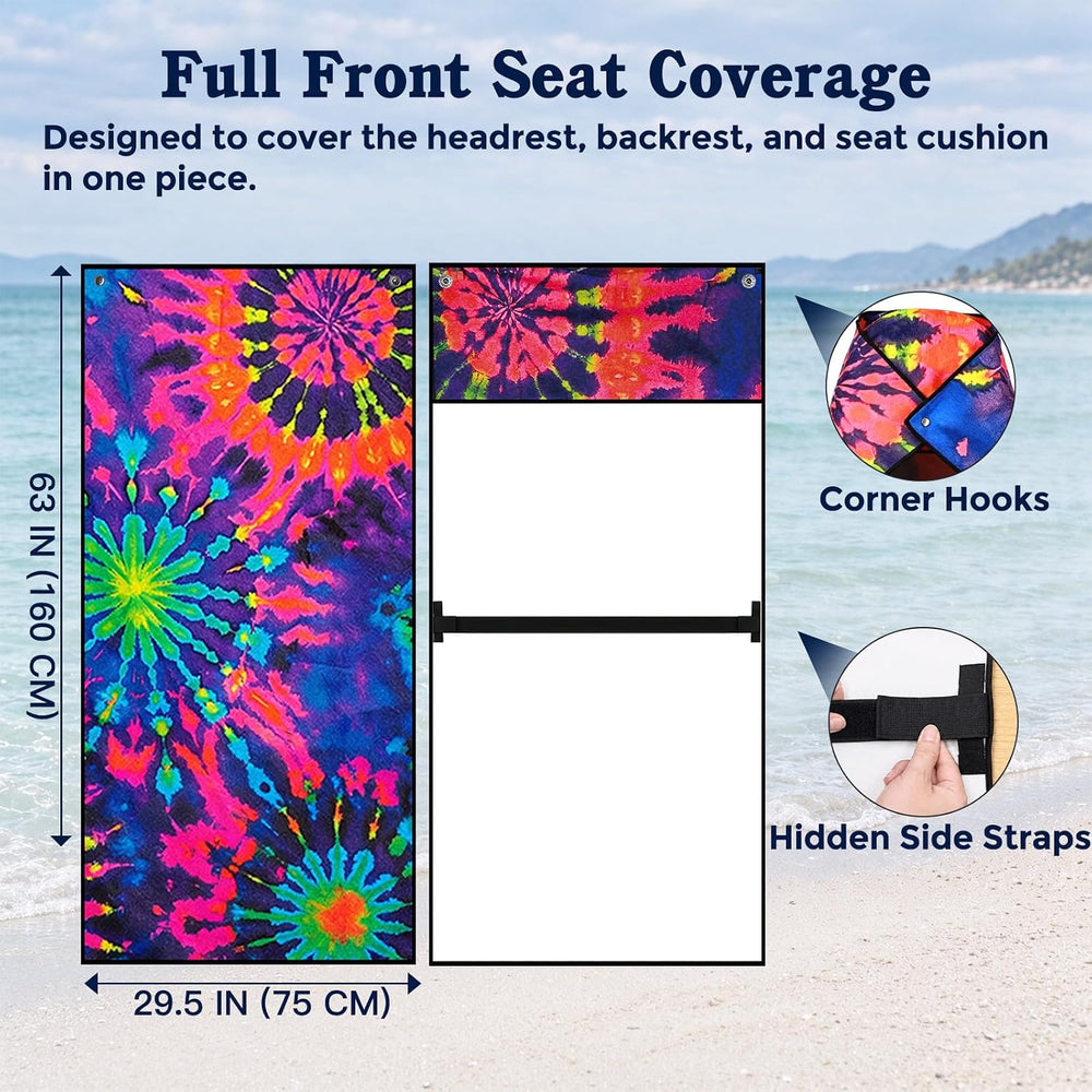 Chenille Car Seat Cover Towel, 2-Pack, Blue Pink Tie-Dye