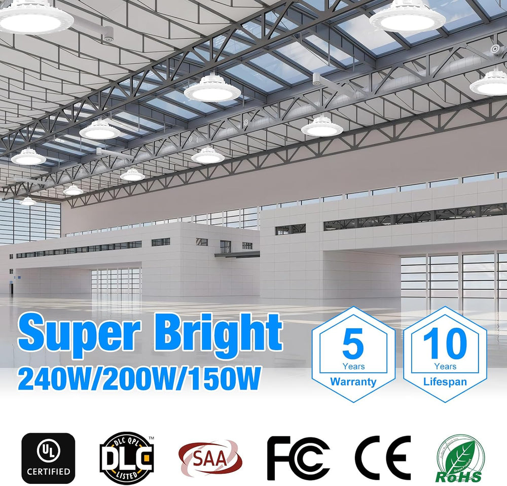 High Bay Led Shop Lights for Warehouse Barn Factory, 5000K Daylight, 240W, 36...