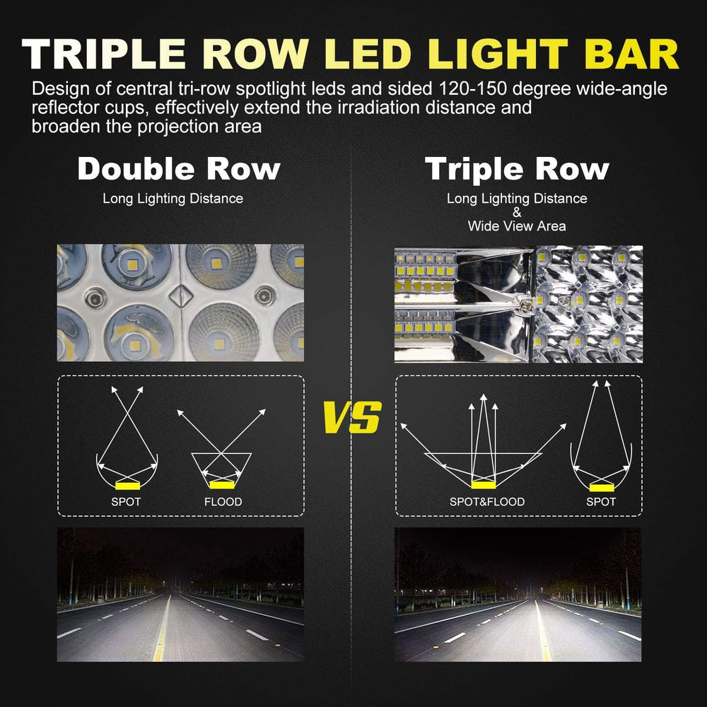 LED Light Bar 3-Row 50Inch Curved+ 2x4'' Amber/White Strobe Pods
