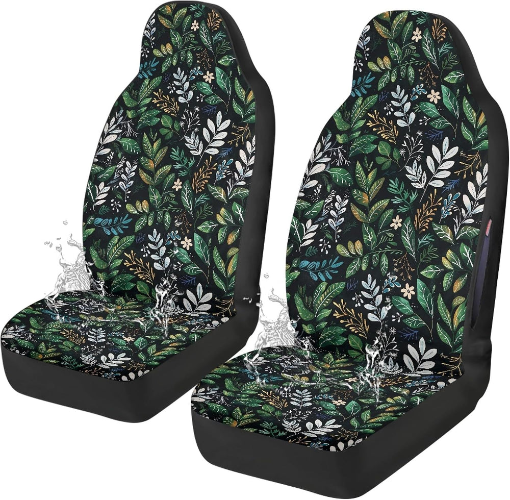 Green Plant Print Waterproof Car Seat Covers Front Seats Only,Universal Fit f...
