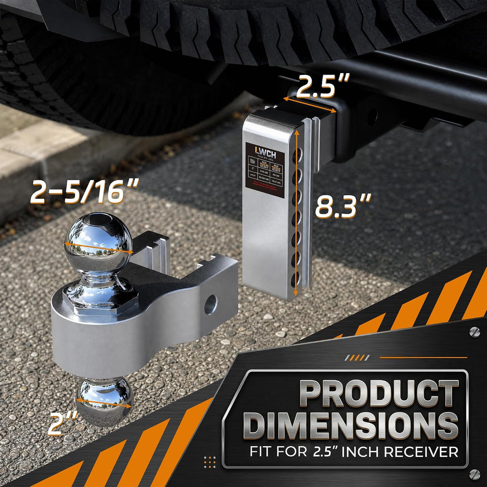 Adjustable Trailer Hitch for 2.5" Receiver, 6 in Drop/Rise, 18.5K GTW