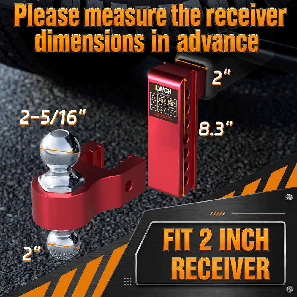 Red Adjustable Trailer Hitch for 2.5 in Receiver, 6 in Drop/Rise