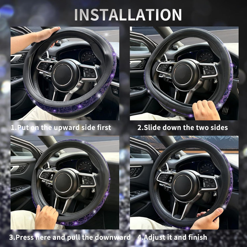 11 pcs Bling Purple Leopard Car Accessories Set for Women, Cheetah Print Stee...